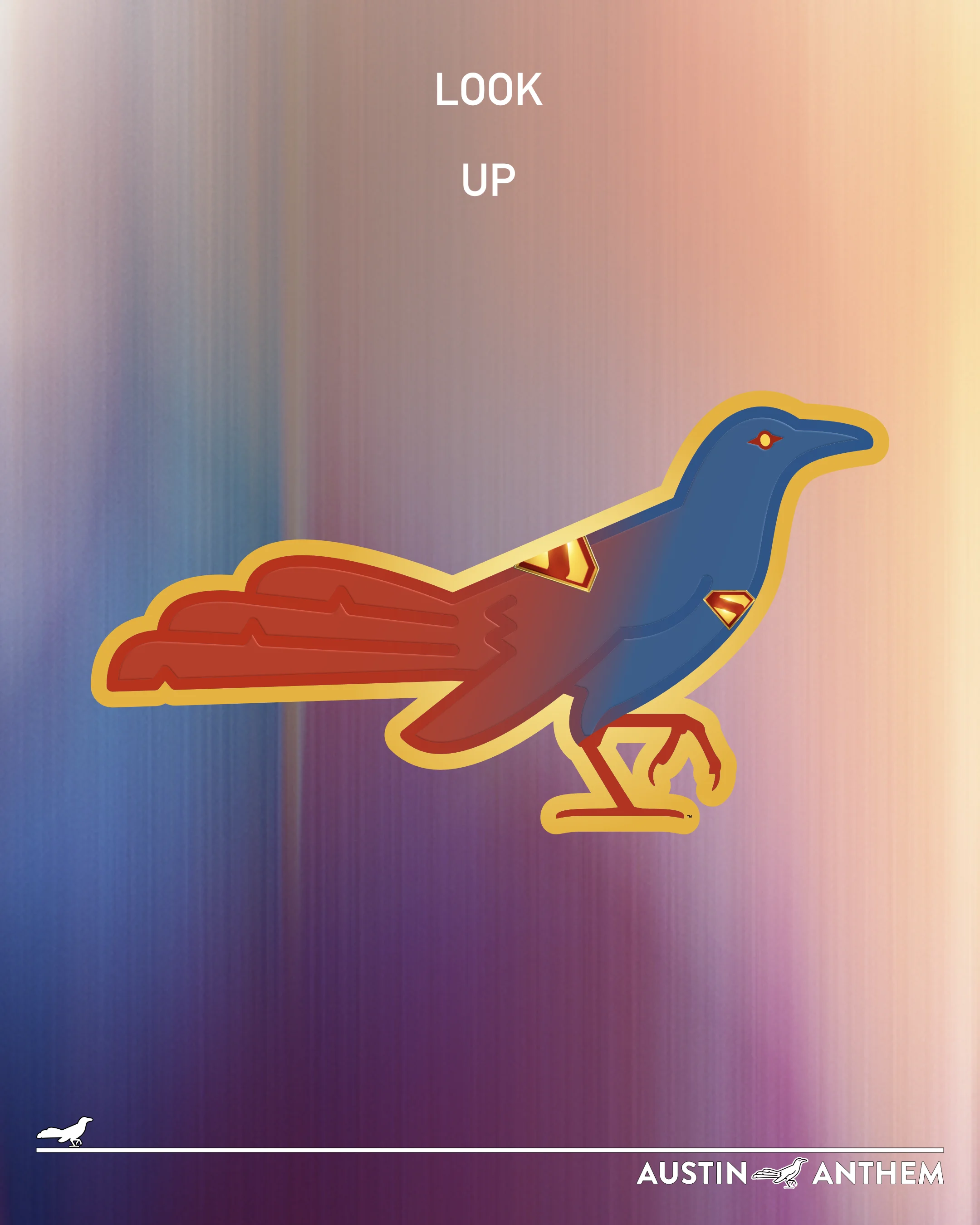 A grackle dressed as Superman.